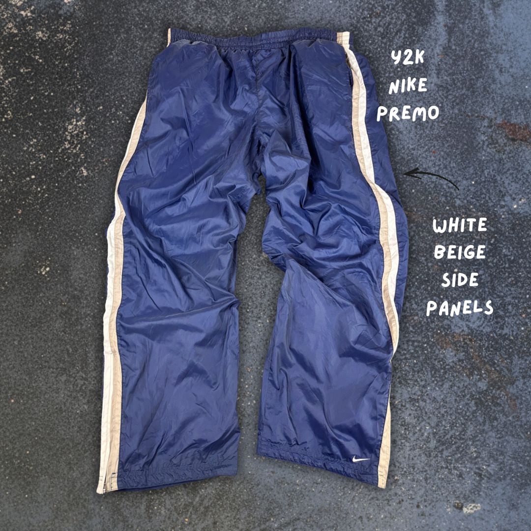 Vintage Y2K Nike Track Pants Size XXL Navy White Grey Panels Ankle Swoosh Wide Leg
