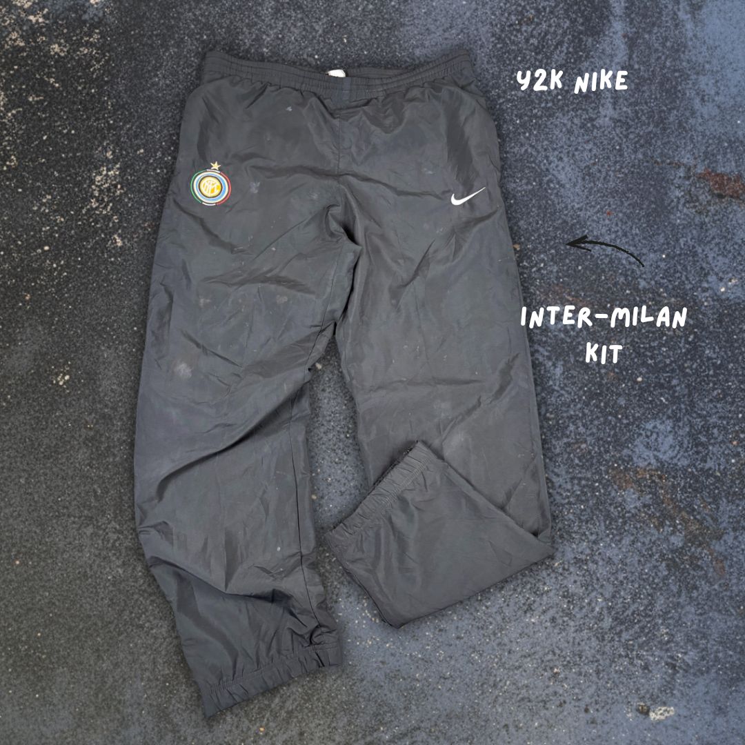 Vintage Y2K Nike Football Track Pants XL Black Inter Milan Football Kit Badge Wide Leg