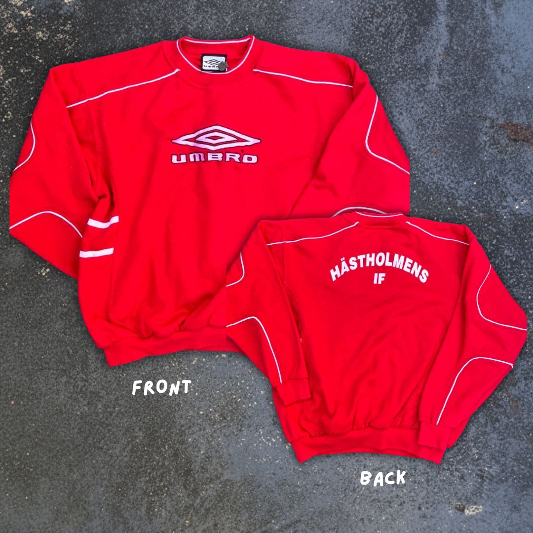 Vintage 90s Umbro Jumper Size S Red White Embroidered Logos Cuffed Waist