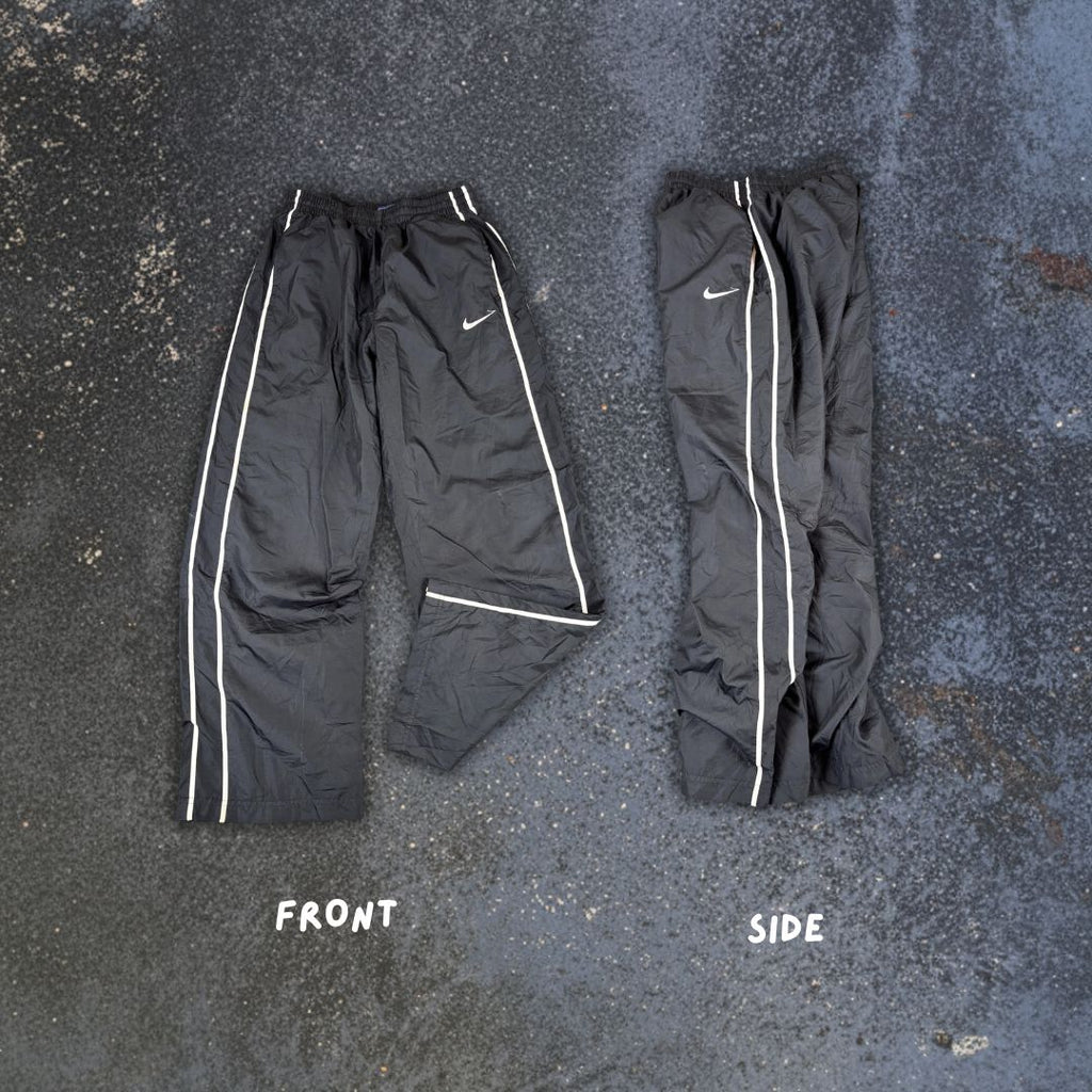 Nike Track Pants Size S Black Double White Piping Hip Swoosh Wide Leg