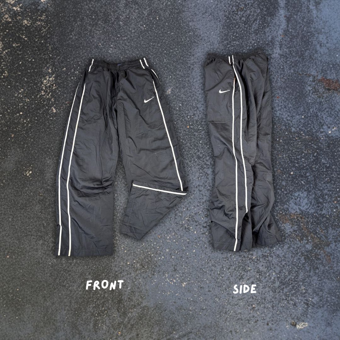 Nike Track Pants Size S Black Double White Piping Hip Swoosh Wide Leg