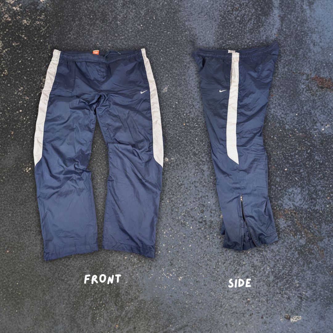 Vintage Y2K Nike Track Pants Size XL Navy Grey Mesh Panels White Piping Ankle Zips