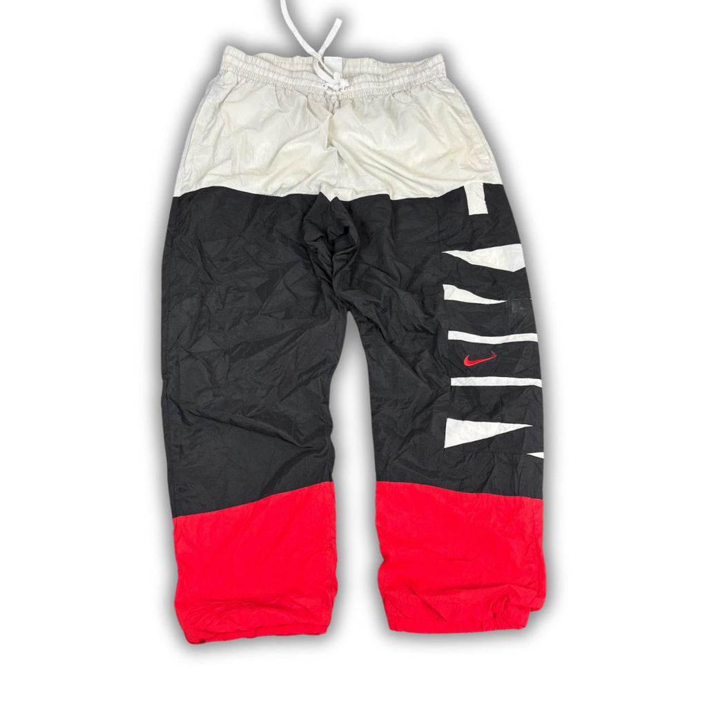 Classic Nike Track Pants Men's M White Black Red Spell Out Joggers Wide Leg