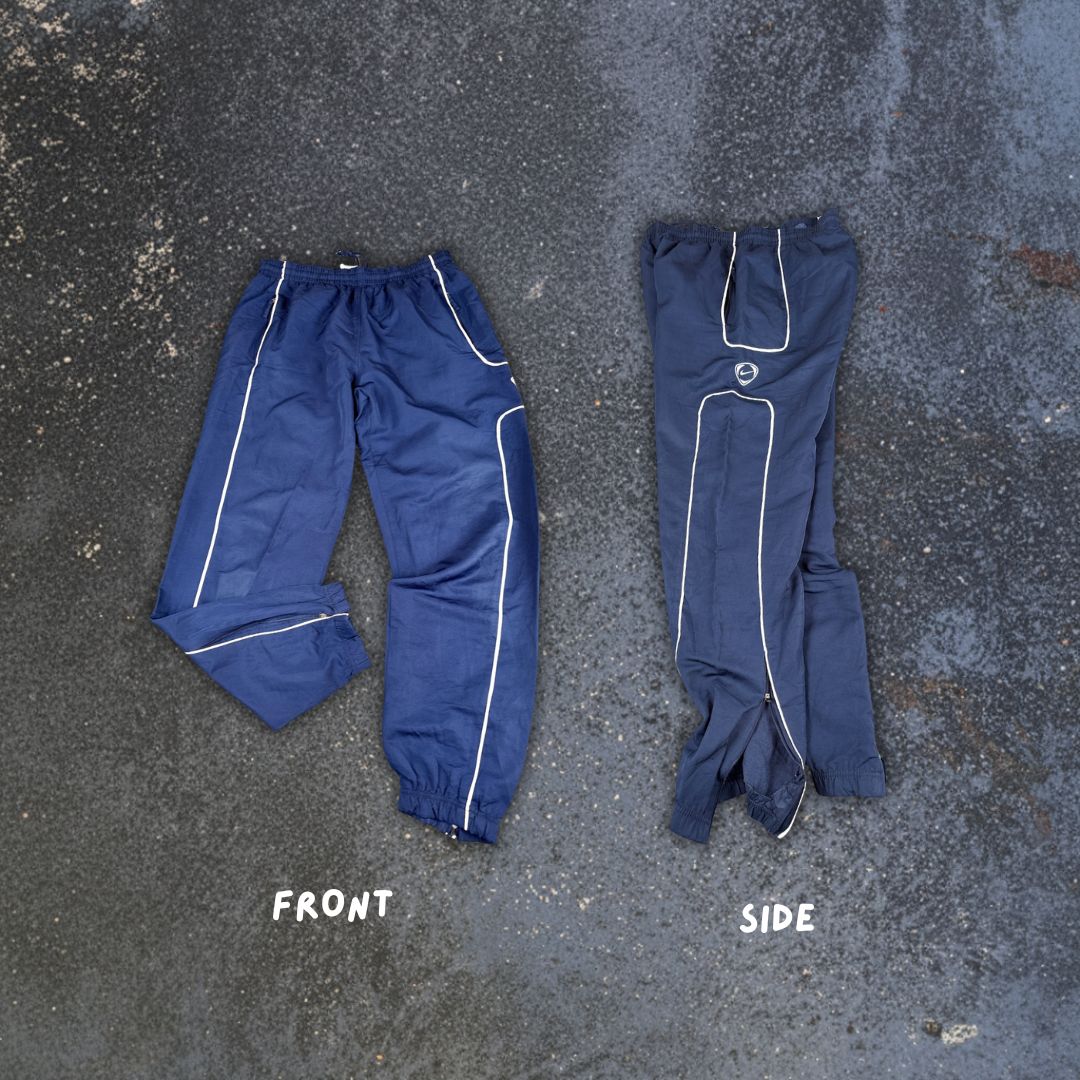 Vintage Y2K Nike Football Track Pants Men's M Navy White Piping Straight to Wide Leg