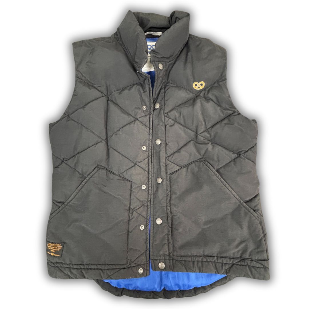 Vintage Y2K FUBU Puffer Vest Men's M Black NYC Limited Edition Quilted Gillett Mock Neck