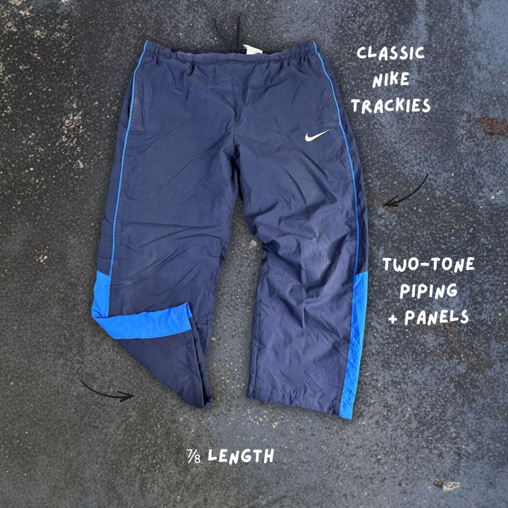 Vintage 2010s Classic Nike Track Pants Men's XL Navy Blue Two Tone Blue Detail 7/8 Length Wide Leg