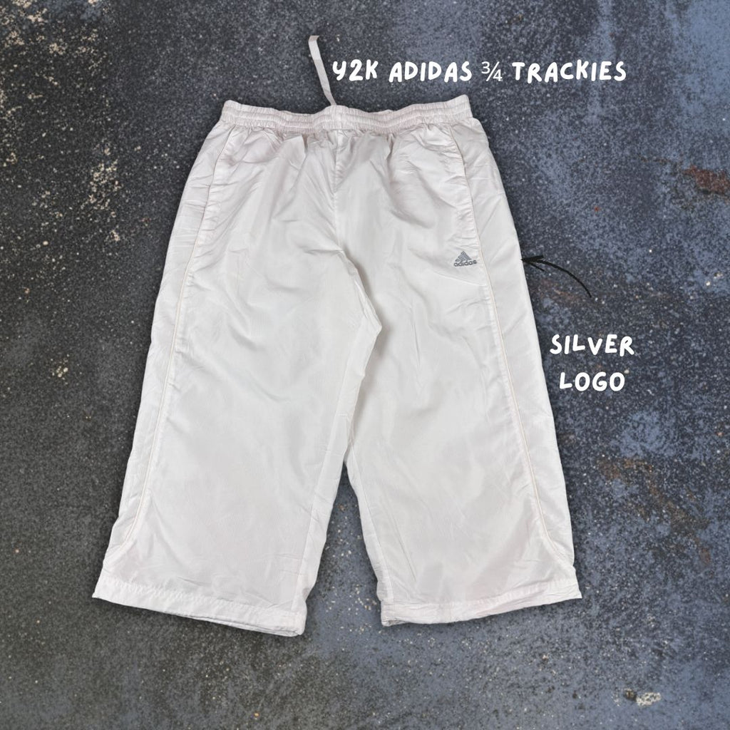 Y2K/10s Adidas 3/4 Track Pants L White Silver Logo Bungee Tabs