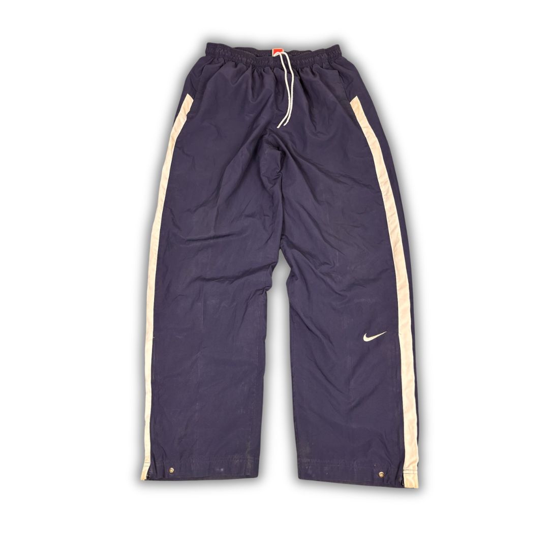 Vintage Y2K Nike Track Pants Men's L Navy White Panels Swoosh Joggers Wide Leg