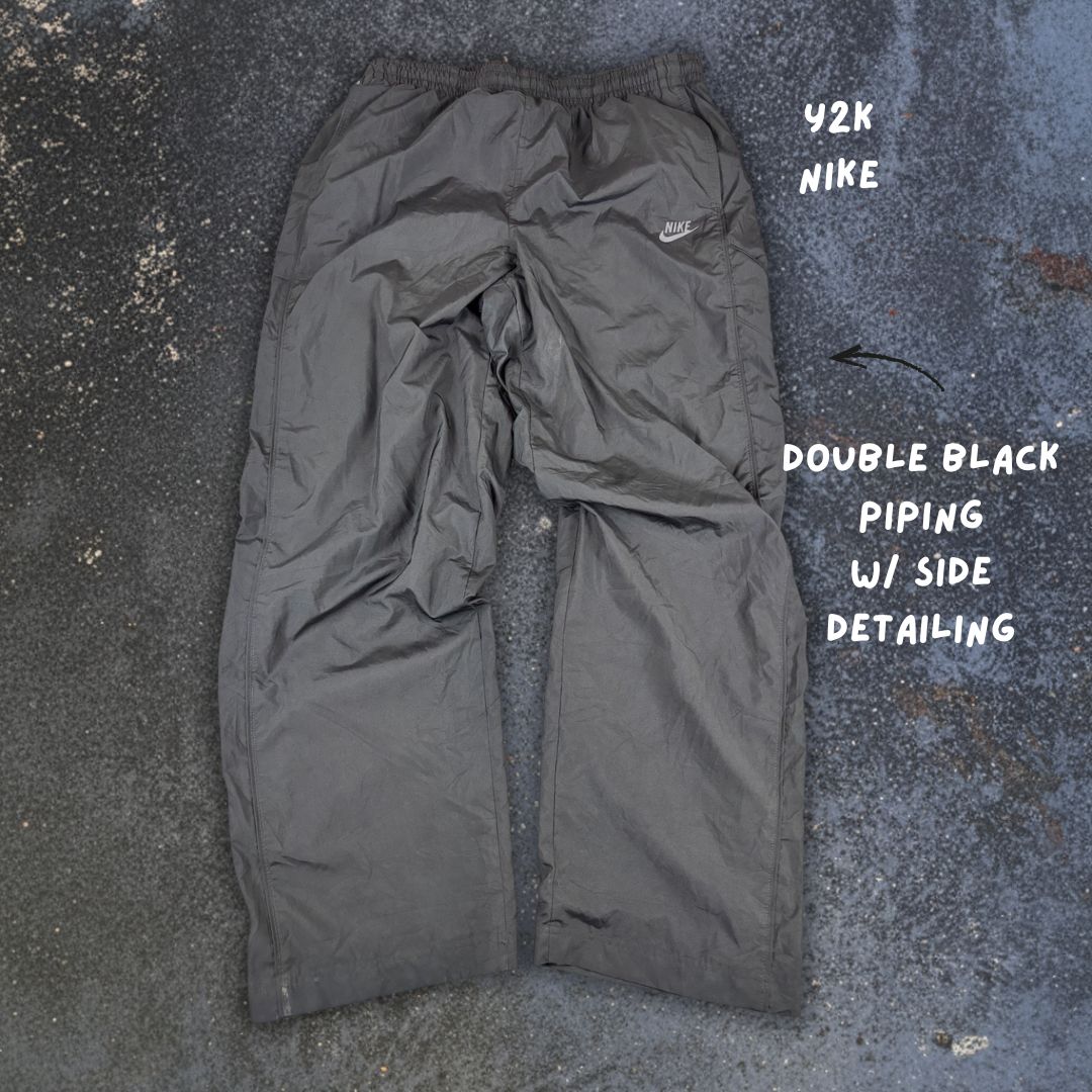 Vintage Y2K Nike Track Pants Size XL Double Black Piping Ankle Zips Wide Leg Baggy