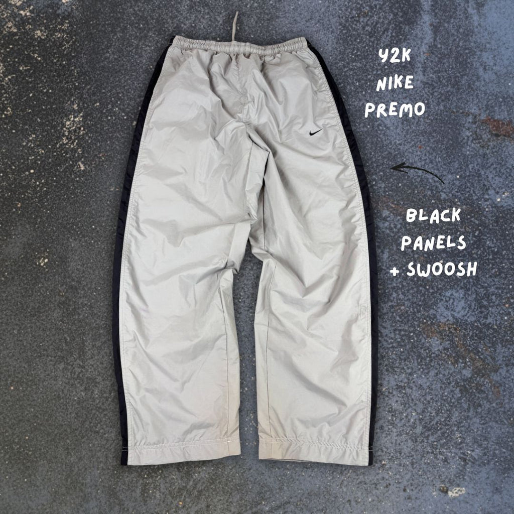 Vintage Y2K Nike Track Pants Size M Grey Black Panels Swoosh Super Wide Leg Baggy