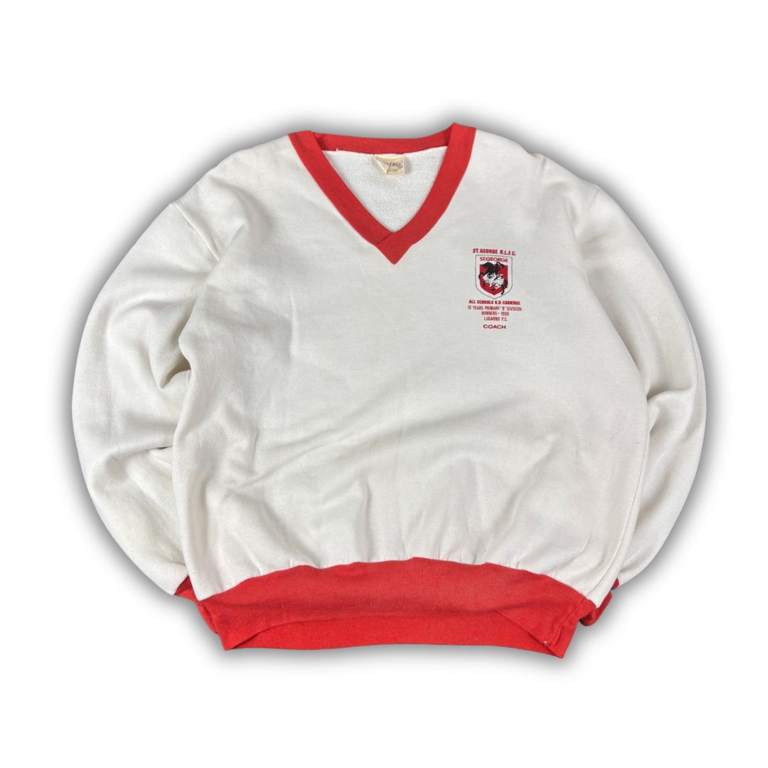 Vintage 90's St. George Jumper Men's S White Red Ringer Rugby Sweatshirt V-Neck