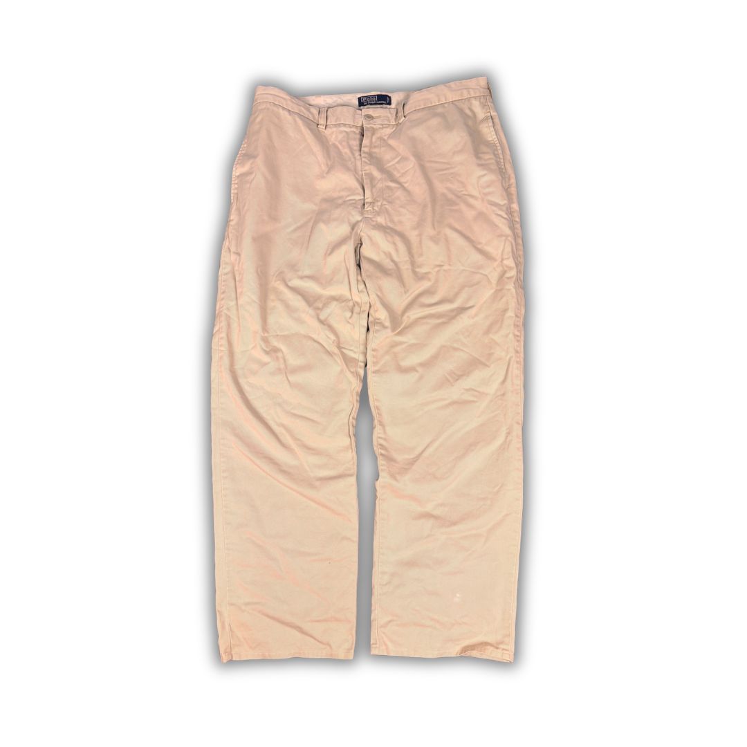 Vintage 90's Ralph Lauren Chino Pants Men's  Beige 38 x 34 leg classic pleated Wide Leg