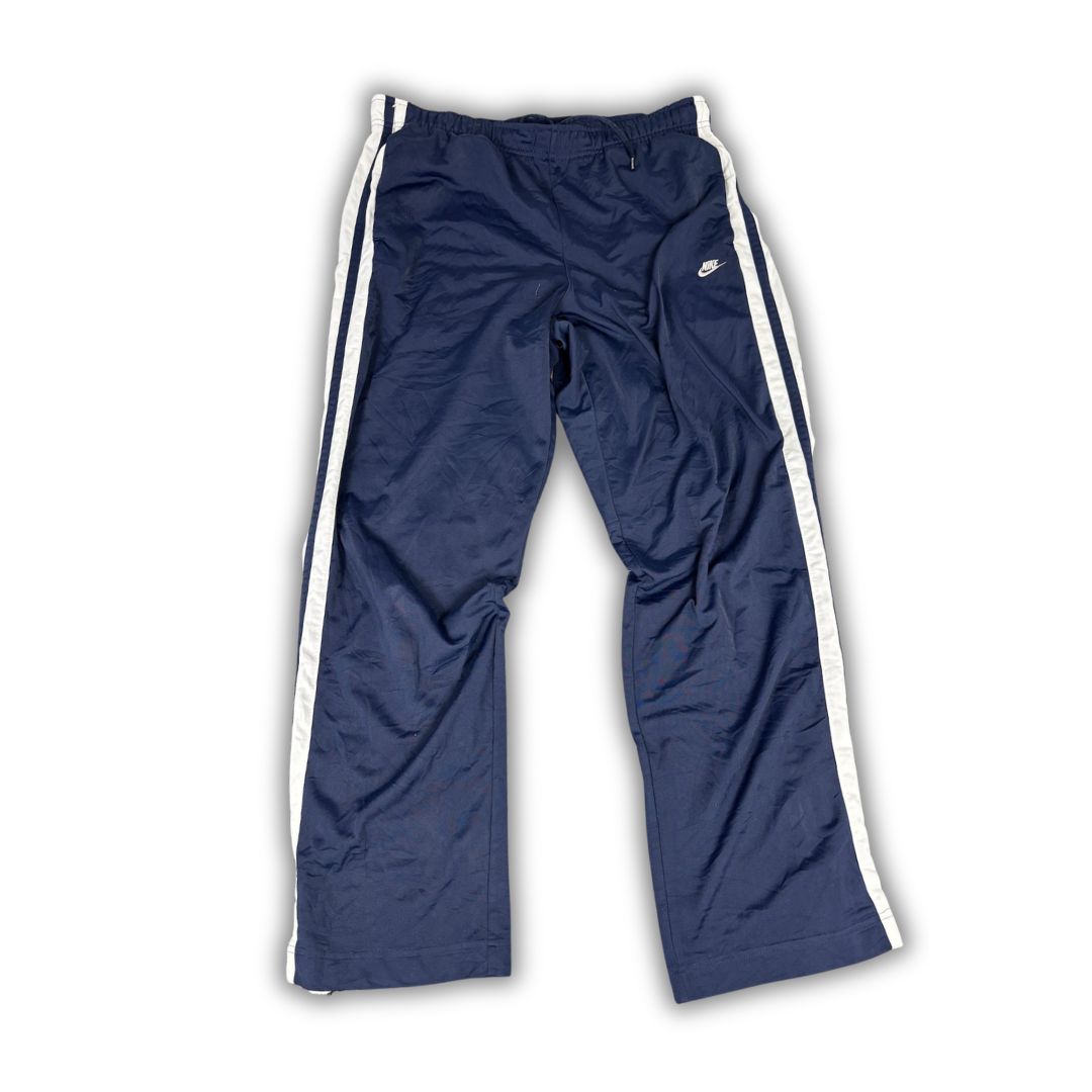 Vintage Y2K Nike Track Pants Men's L Navy White Panels Swoosh Joggers Wide Leg