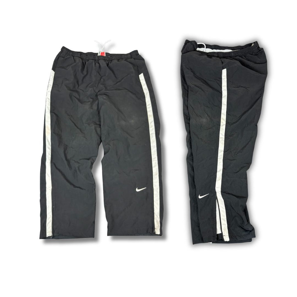 Vintage Y2K Nike Track Pants Men's XL Black White Panels Swoosh Joggers Wide Leg