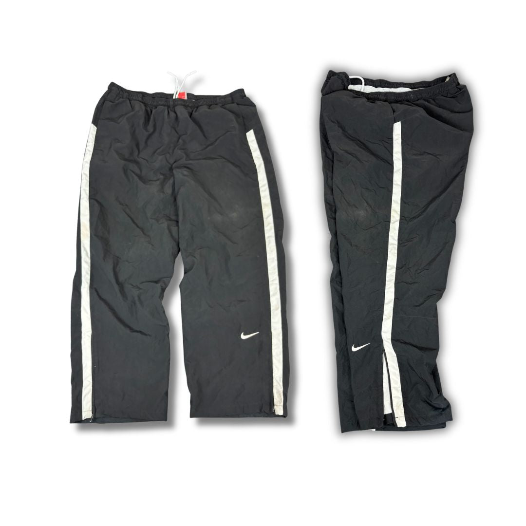 Vintage Y2K Nike Track Pants Men's XL Black White Panels Swoosh Joggers Wide Leg