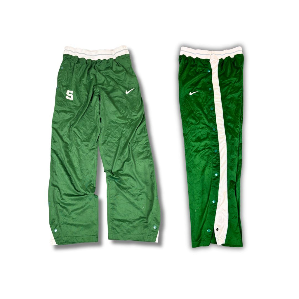 Vintage Y2K Nike Team Track Pants Men's L Green White Tear Away Joggers Wide Leg