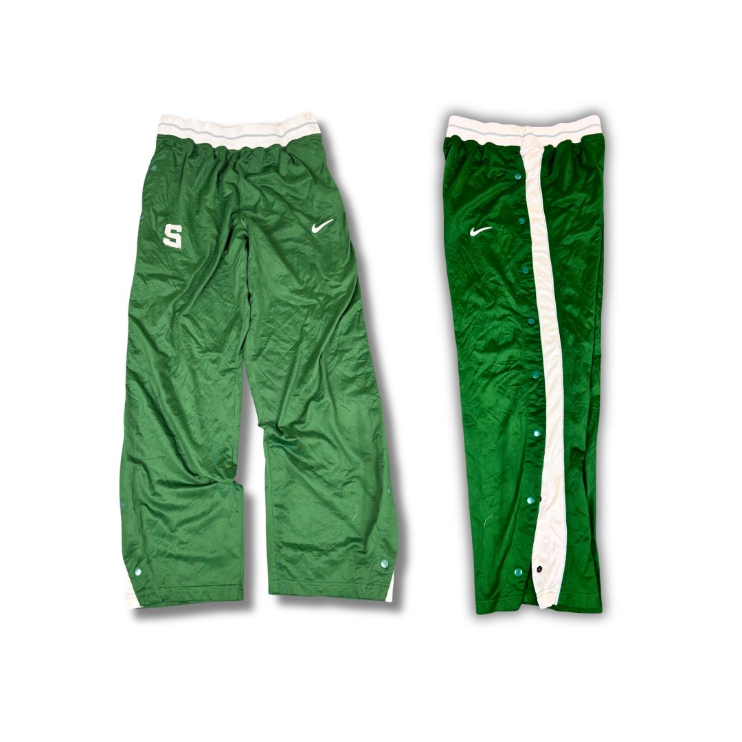 Vintage Y2K Nike Team Track Pants Men's L Green White Tear Away Joggers Wide Leg