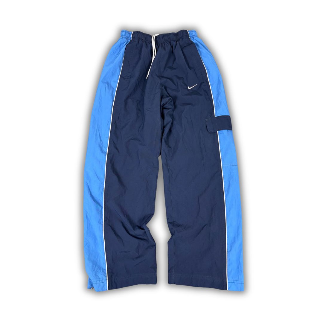 Vintage Y2K Nike Cargo Track Pants Women's XS Navy Blue Detail White Piping Joggers Wide Leg