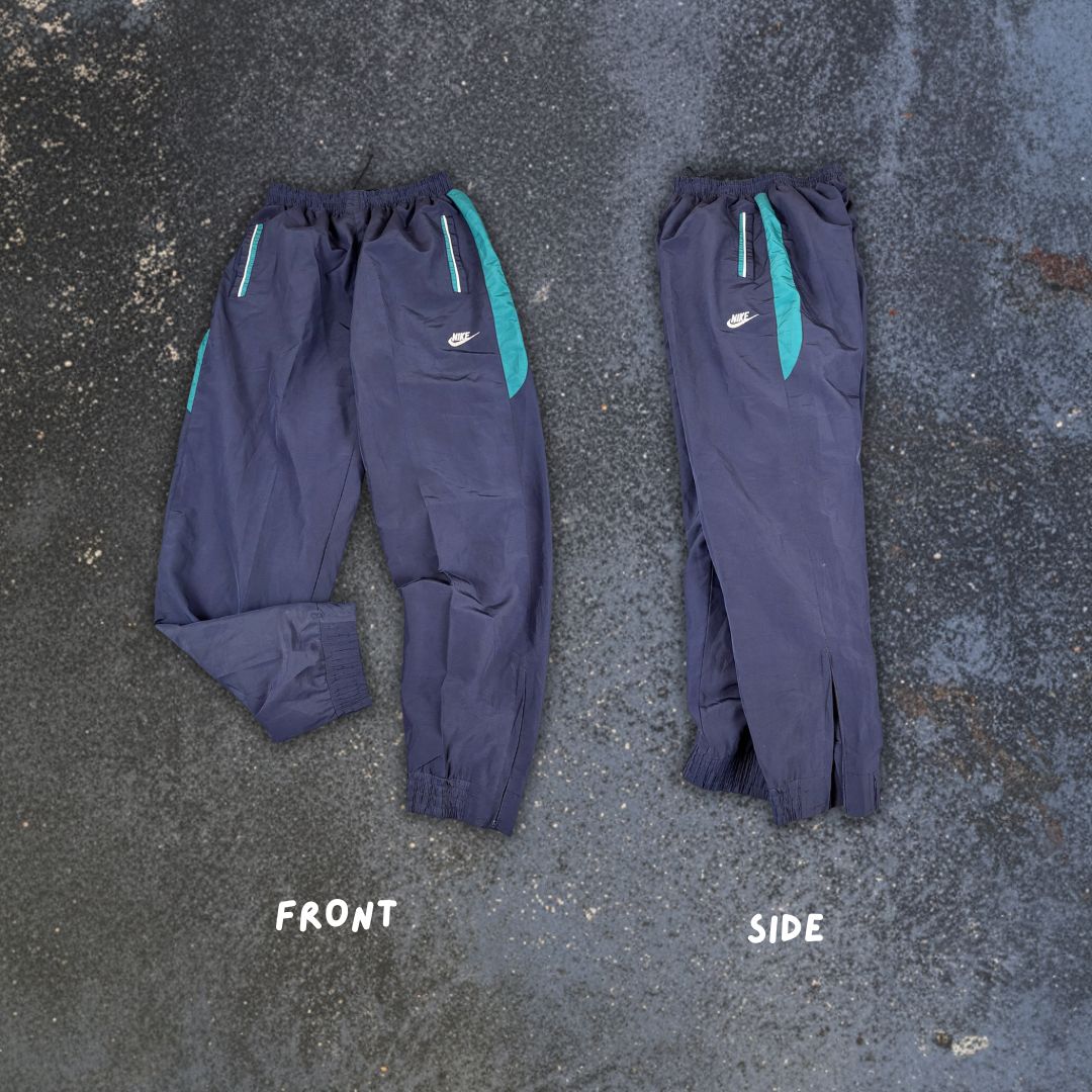 Vintage Y2K Nike Track Pants Size S Navy Green Panels Ankle Zips Tapered Leg