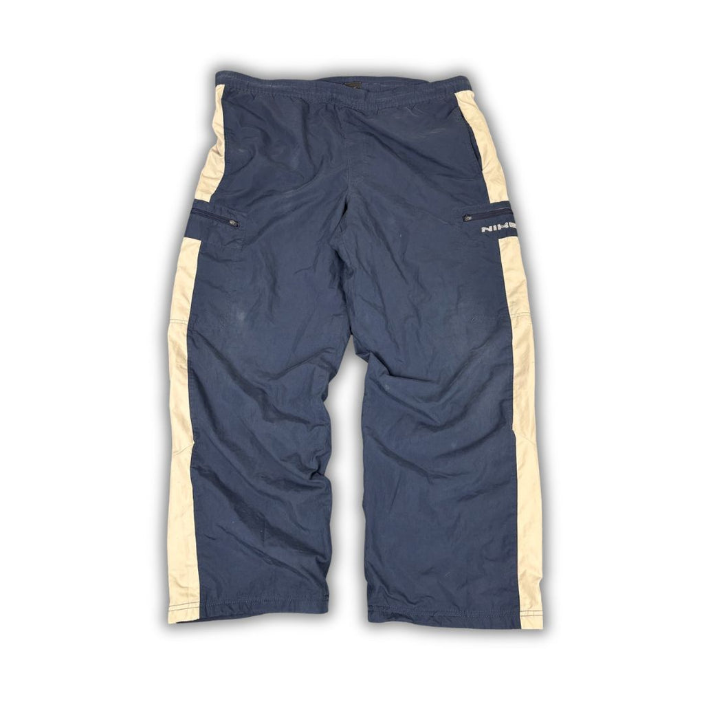 Vintage Y2K Nike Cargo Track Pants Men's L Navy Grey Panel Joggers Wide Leg