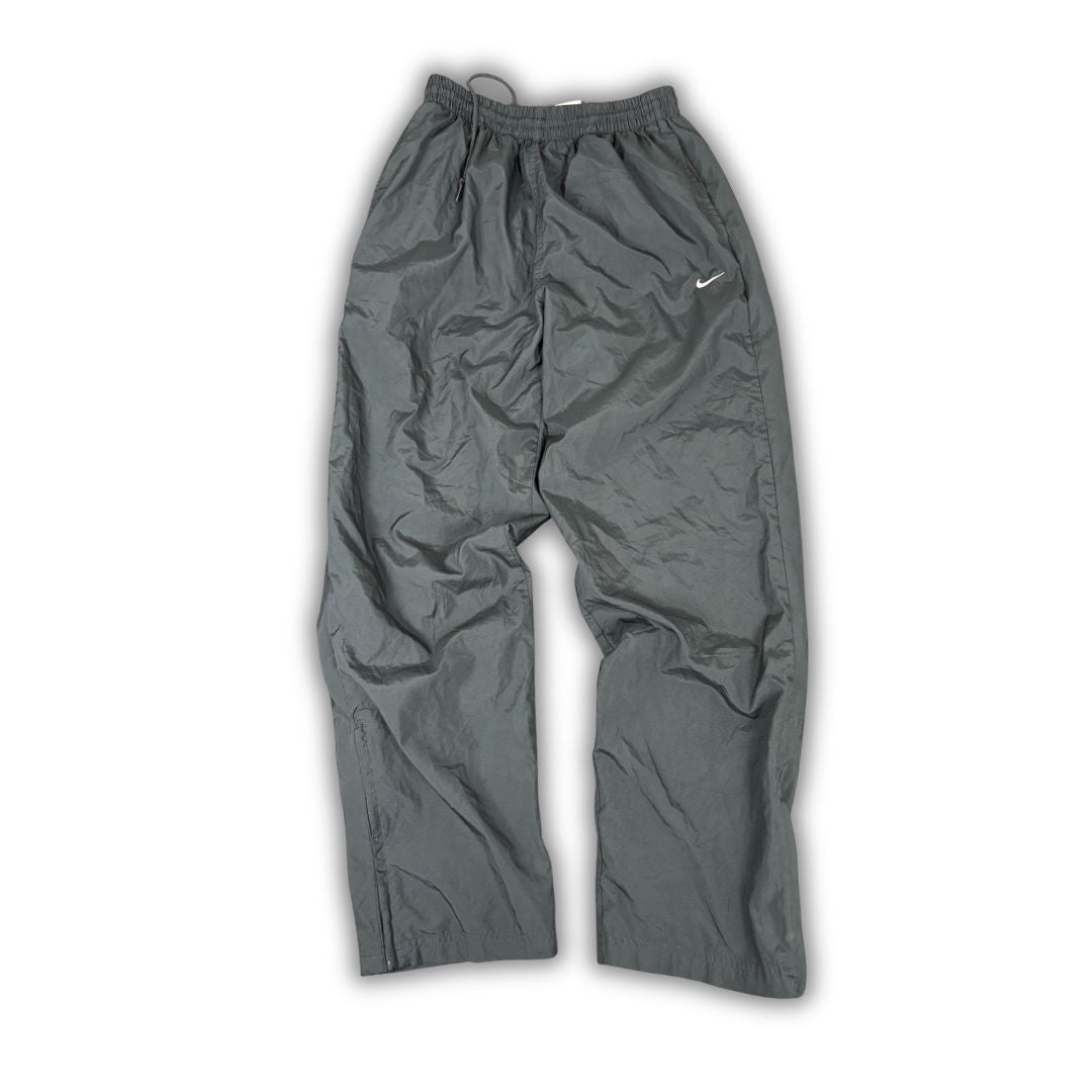 Y2K 10s Nike Track Pants Men's M Black Dark Grey Swoosh Joggers Wide Leg