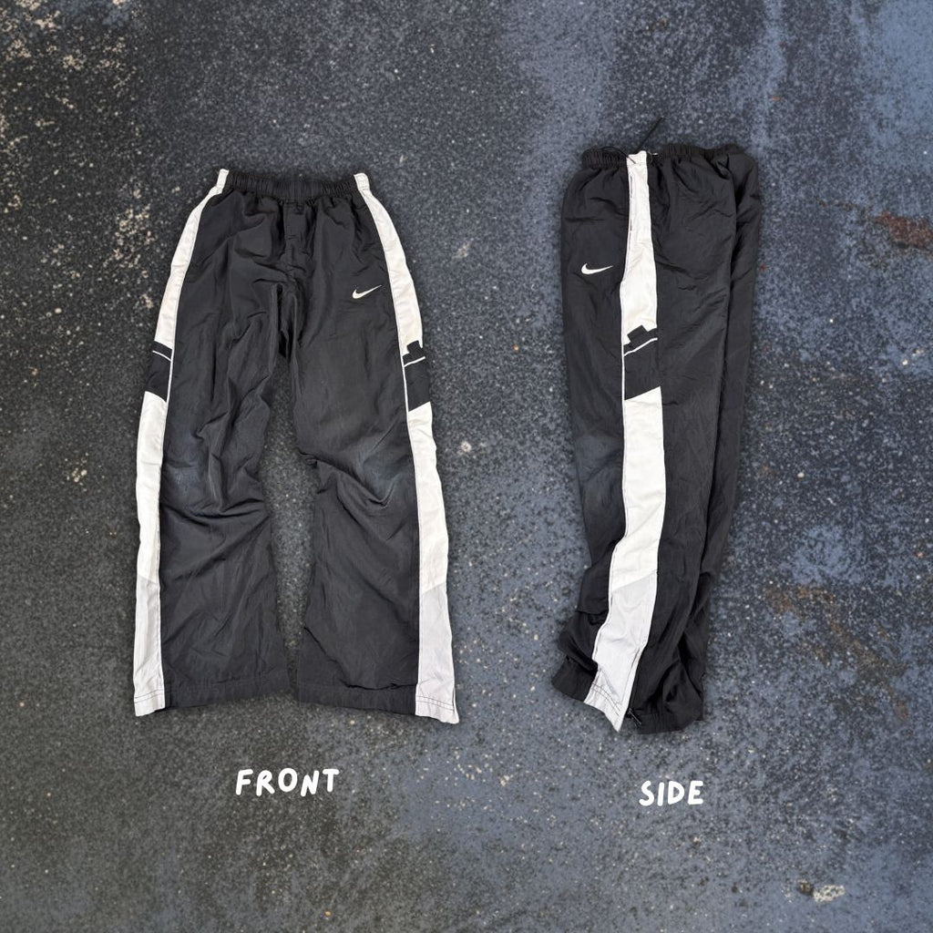 Nike Track Pants Women XXS Black White Panels Hip Swoosh Ankle Zip Wide Straight Leg