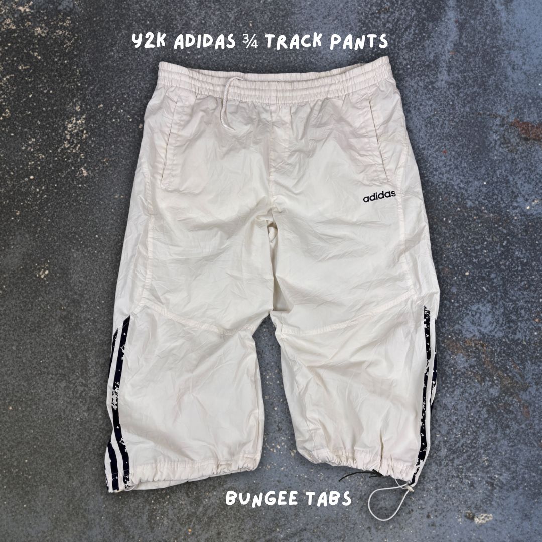 Vintage Y2K Adidas 3/4 Track Pants Size M White Black 3 Stripe Bungee Tabs