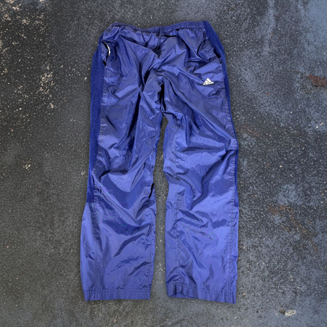 Vintage 90s Adidas Track Pants Men’s XL Navy Nylon Hip Logo Mesh Side Panels