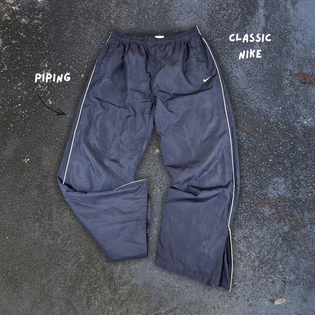 Vintage Y2K Nike Track Pants XL Navy White Piping Ankle Zips Wide Leg (Bootleg)