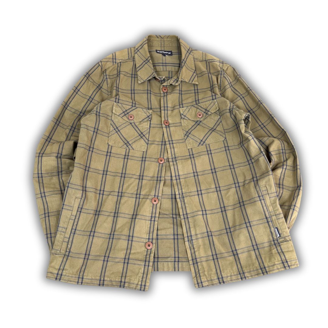 Men's Barbour Jacket Size L Green Check Pattern Lightweight  Button Down