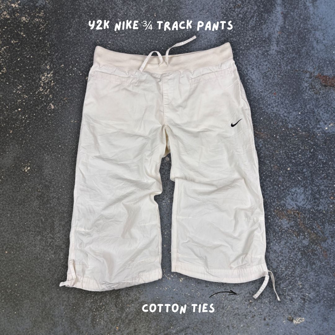 Vintage Y2K Nike 3/4 Track Pants Women’s M White Black Swoosh Windbreakers