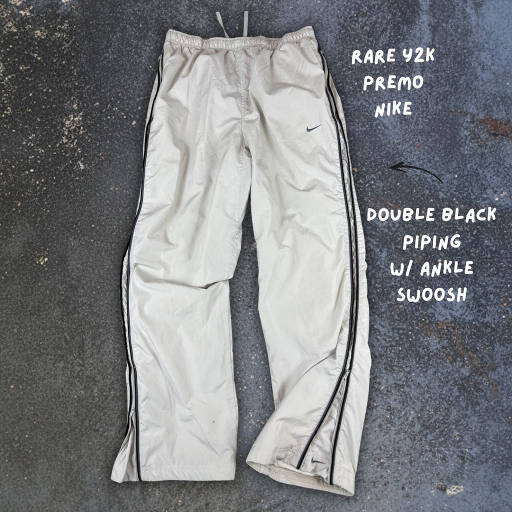 Vintage Y2K Nike Track Pants Size L Grey Silver Black Piping Ankle Zips w/ Swoosh Wide Leg