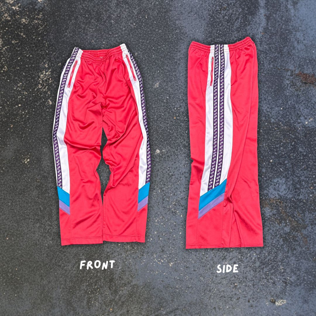 Vintage 90s Asics Track Pants Womens S Red Spell Out Side Tape Straight Leg Retro Style