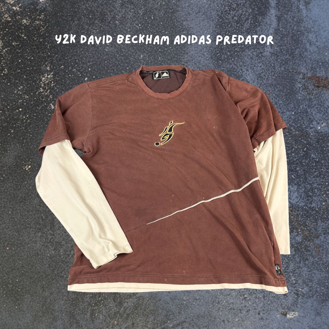Vintage Y2K Adidas Predator David Beckham Size L Brown White Long Sleeve Crew Neck
