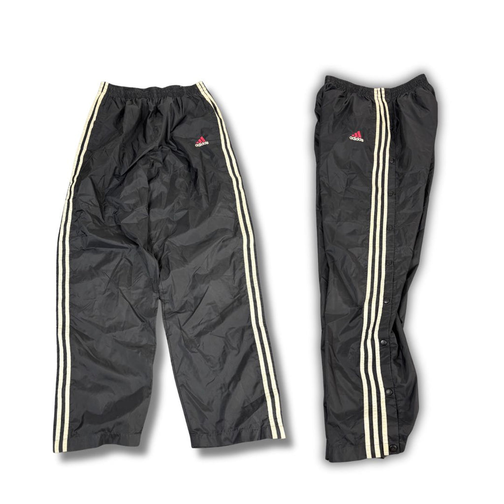 Vintage Y2K Adidas Track Pants Men's S Black White 3 Stripe Tear Away Joggers Wide Leg