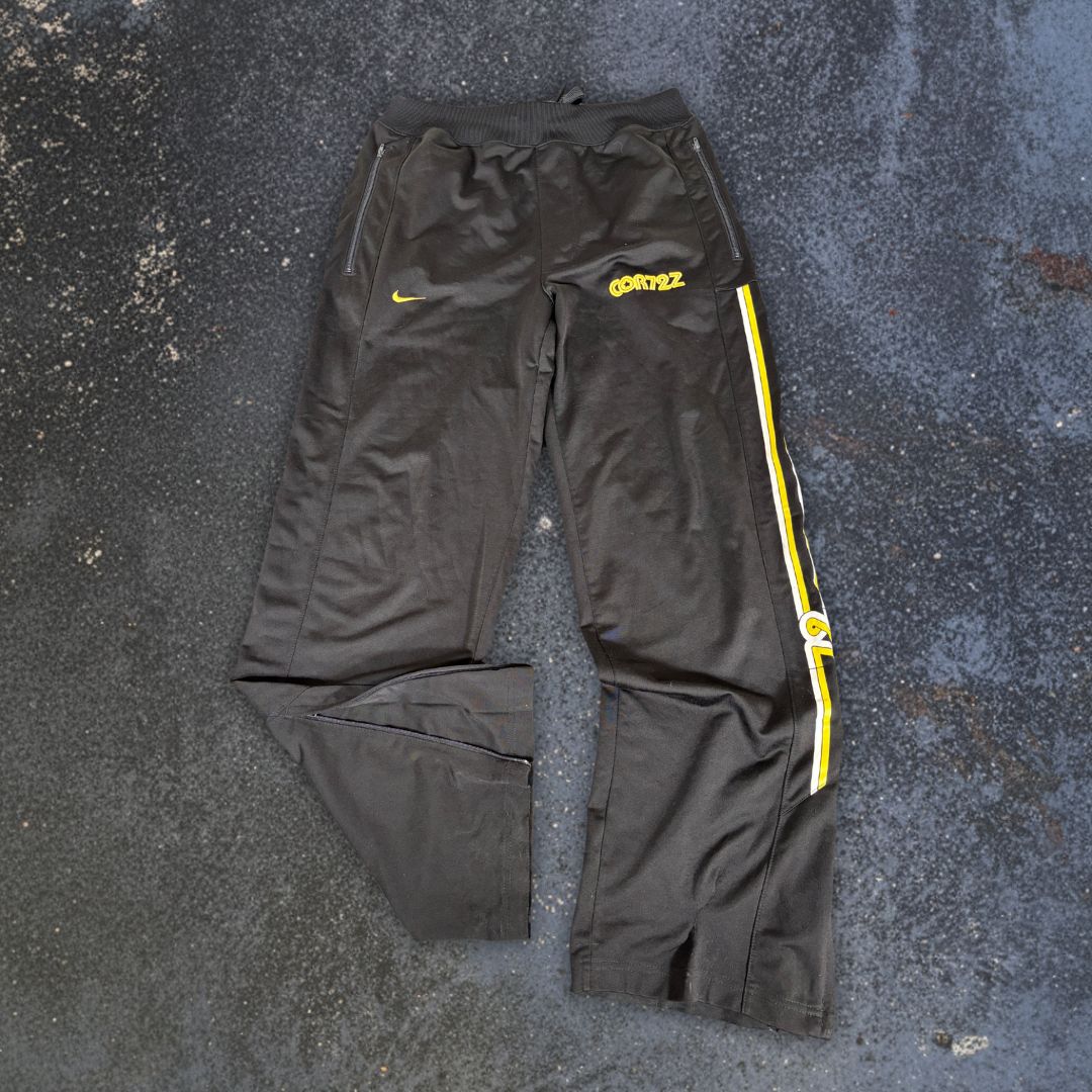 Vintage Y2K Nike Track Pants Womens Size S Black Yellow Cortez Side Stripe Wide Leg