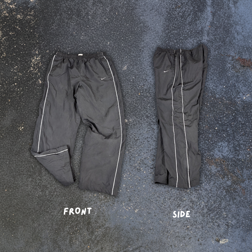 Vintage Y2K Nike Track Pants Men's M Black Grey Piping Swoosh Baggy Fit Premo