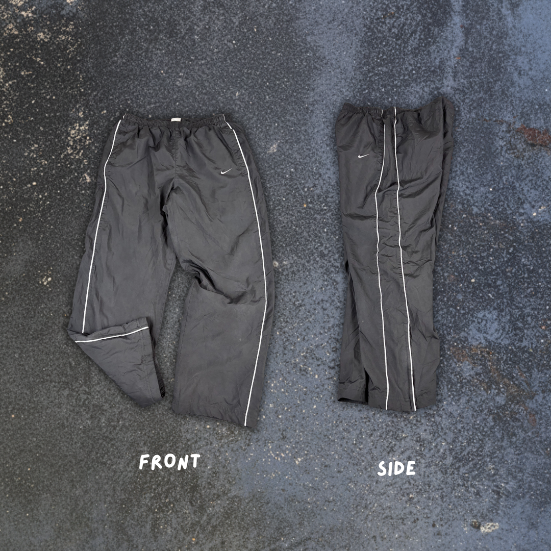 Vintage Y2K Nike Track Pants Men's M Black Grey Piping Swoosh Baggy Fit Premo
