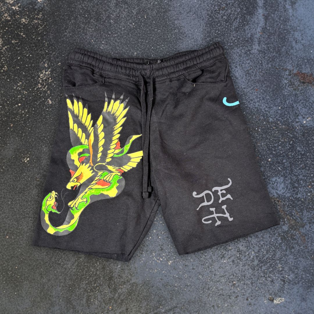 Ed Hardy Sweat Shorts Size S Black Tattoo Art Panther Blue Hardy Spell Out Y2K Style