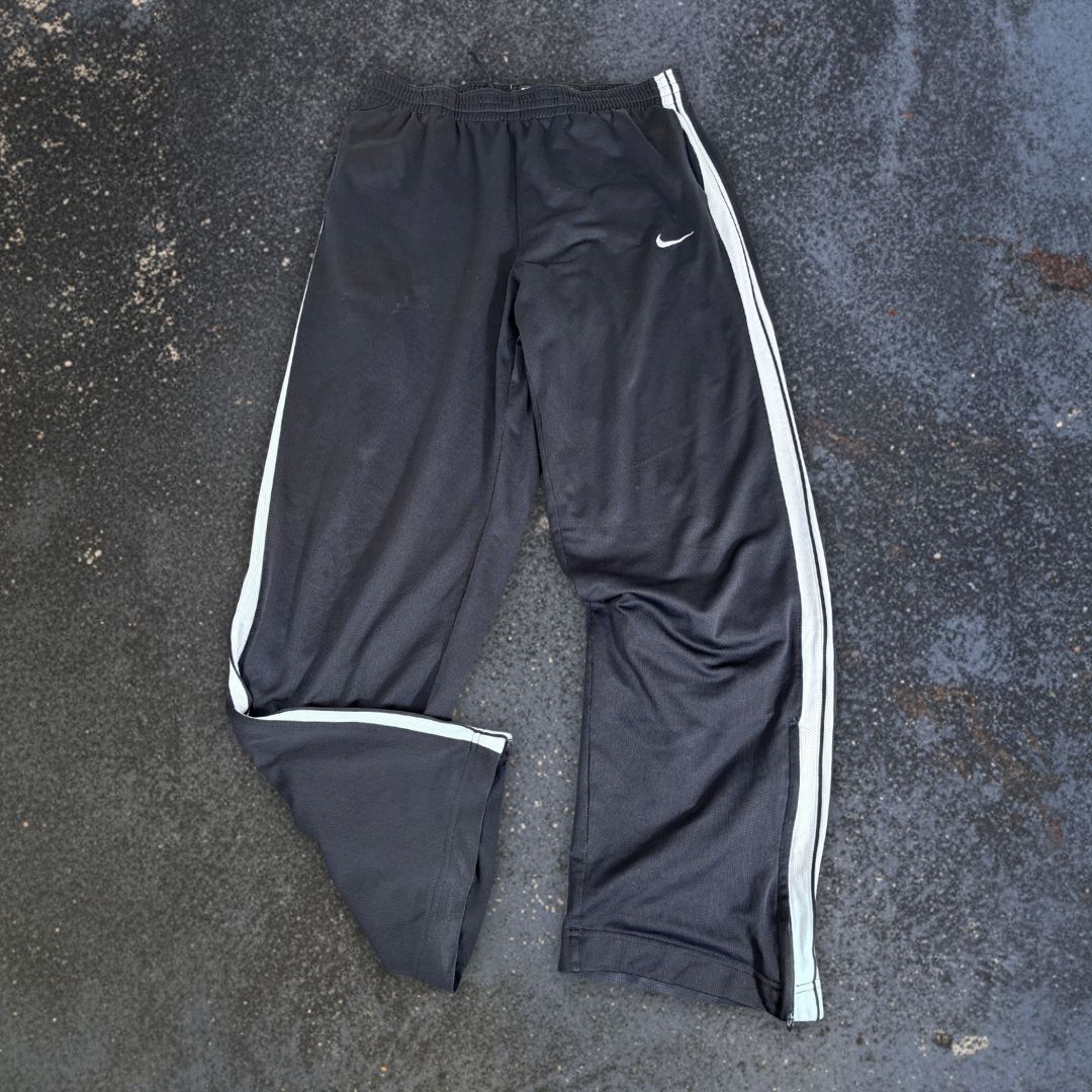 Vintage Y2K Nike Basketball Track Pants Men’s L Black White Mesh Wide Leg Ankle Zip