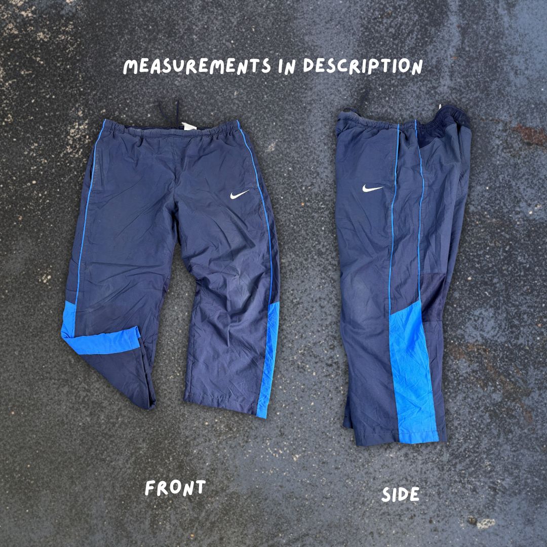 Vintage 2010s Classic Nike Track Pants Men's XL Navy Blue Two Tone Blue Detail 7/8 Length Wide Leg