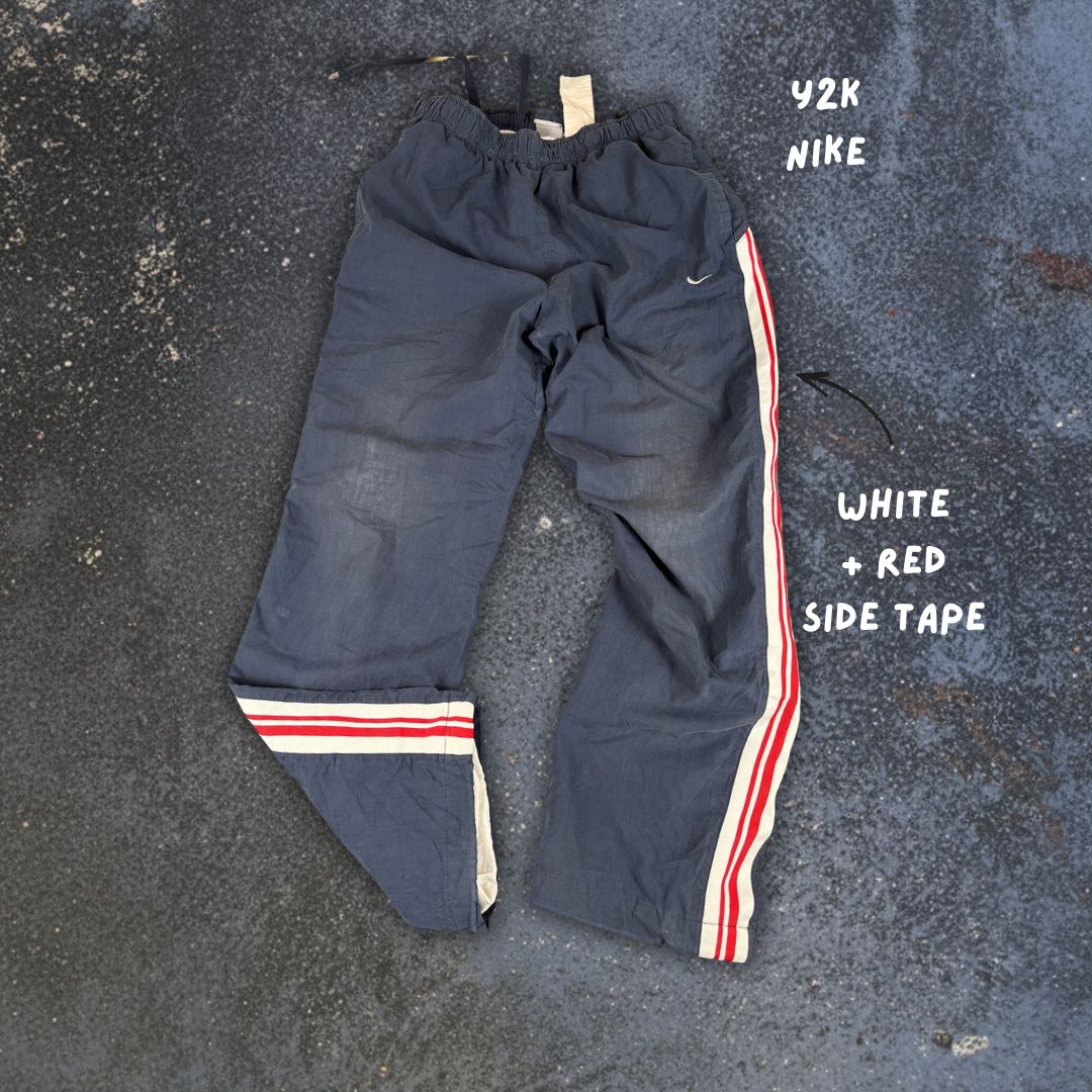 Vintage Y2K Nike Track Pants Size M Navy White Red Panel Ankle Bungee Tabs Straight Leg