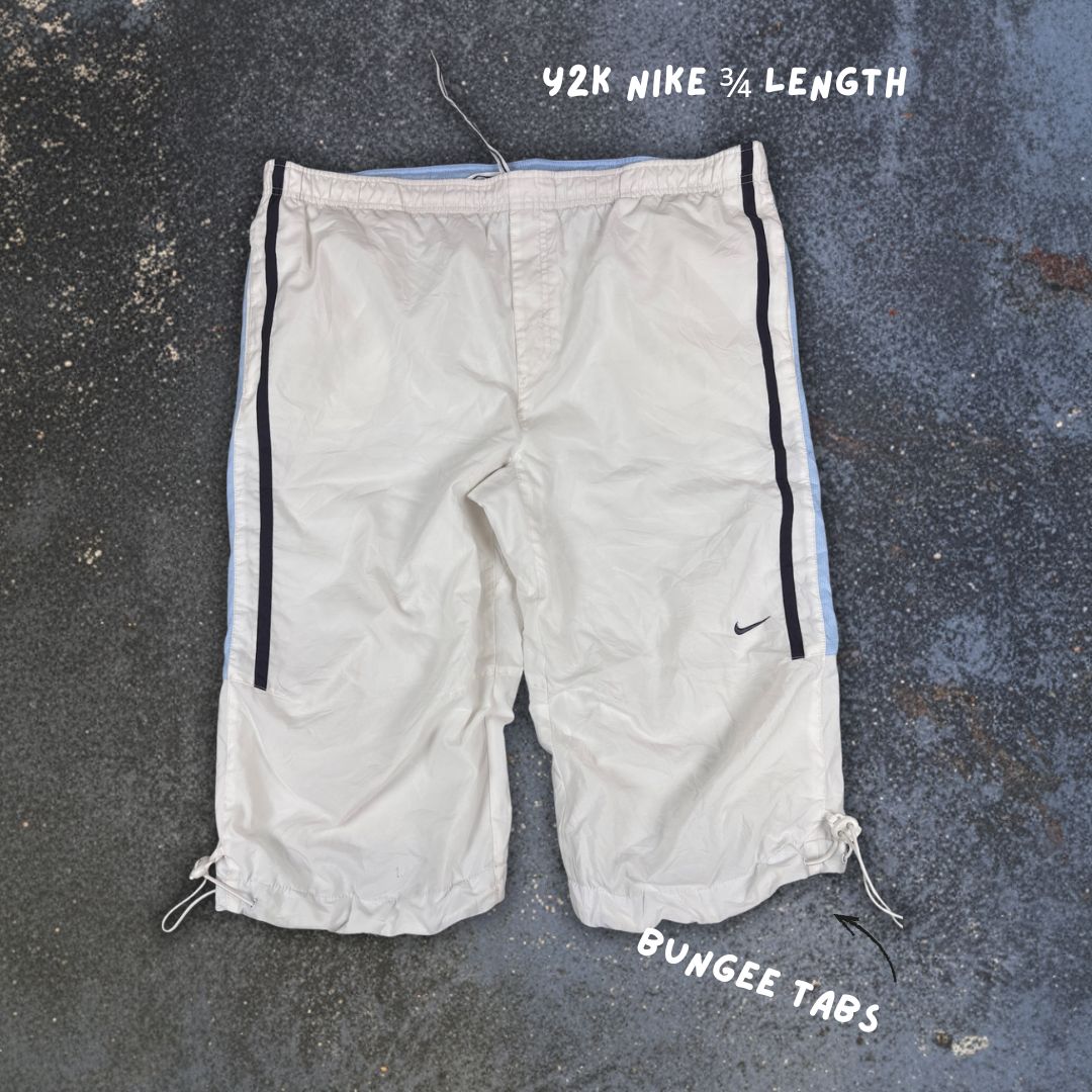 Vintage Y2K Nike 3/4 Track Pants Men’s L White Blue Bungee Tabs Windbreakers
