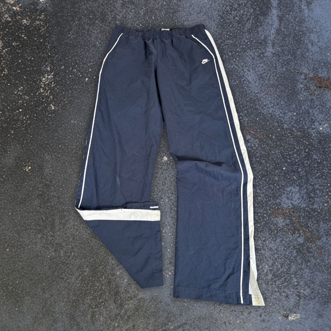 Vintage Y2K Nike Track Pants Women’s M Navy White Straight Leg Ankle Slit