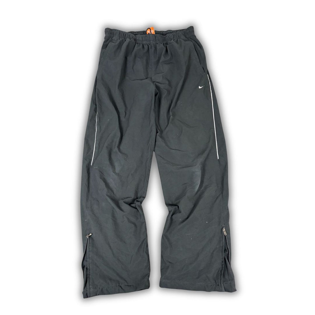 Vintage Y2K Nike Track Pants Women's L Black Grey Piping Swosh Joggers Straight Leg