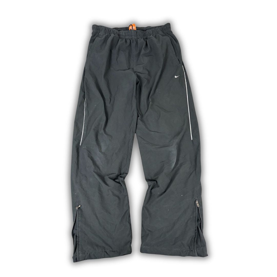 Vintage Y2K Nike Track Pants Women's L Black Grey Piping Swosh Joggers Straight Leg