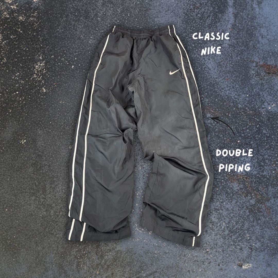 Nike Track Pants Women's XS Black Double White Piping Swoosh Straight Leg