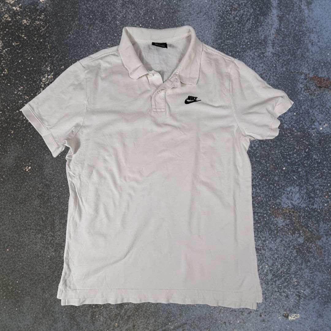 Nike Polo Shirt Men’s L White Cotton Black Chest Swoosh Classic