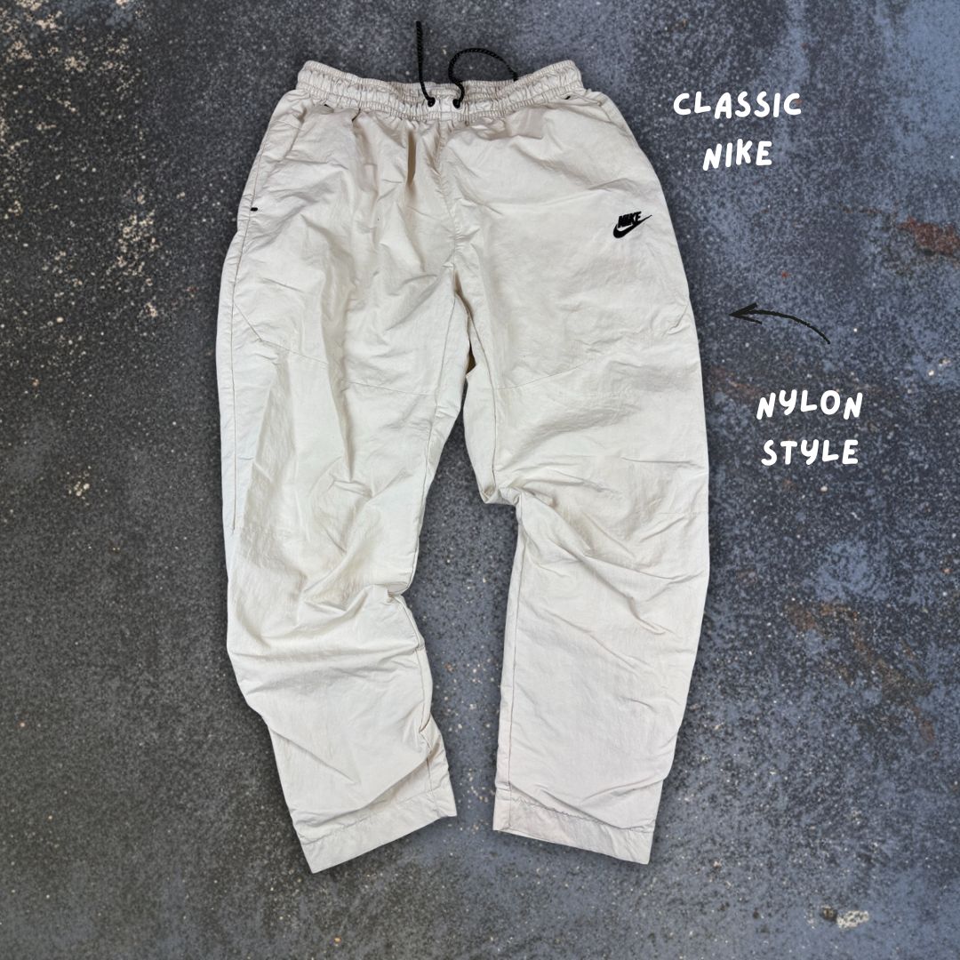 Nike Track Pants Size L Off White Black Hip Logo Techwear Tapered Leg Nylon Windbreakers