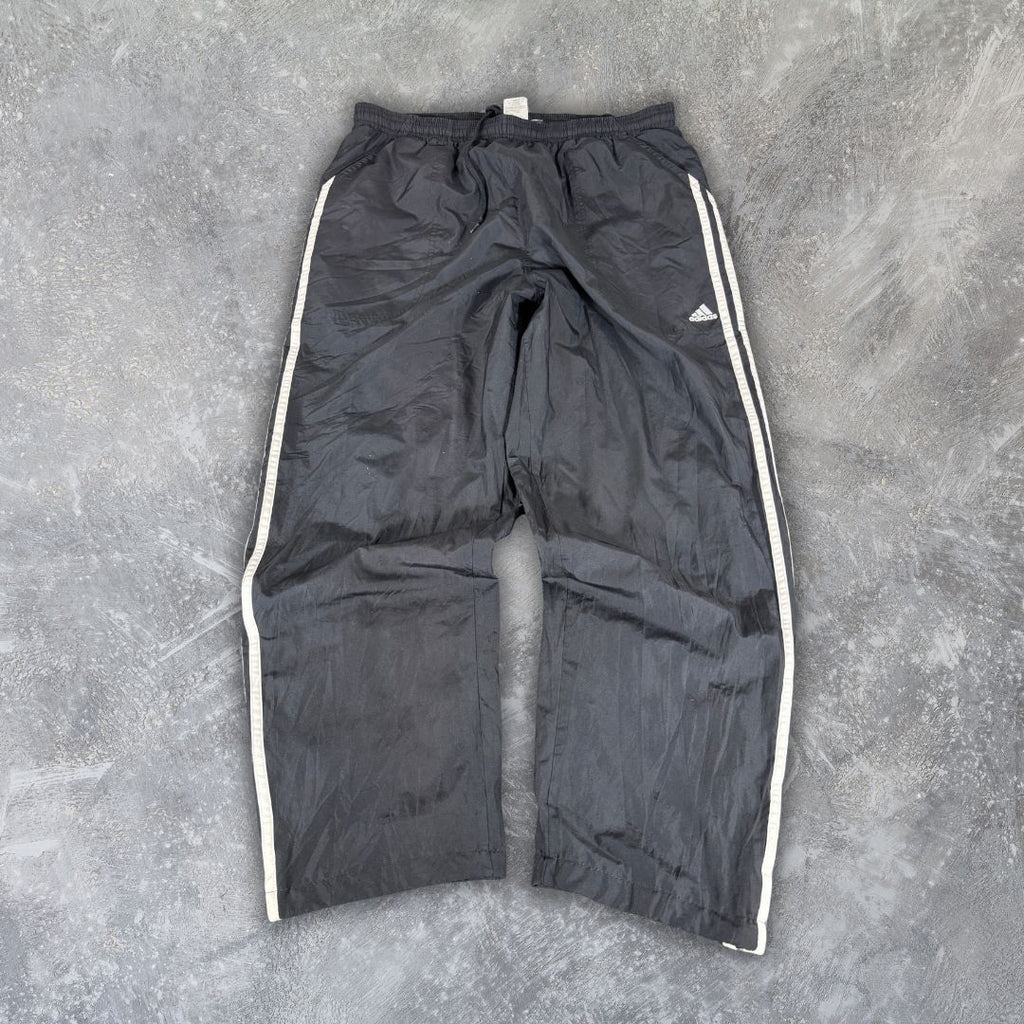 Vintage Y2K Adidas Track Pants Size L Black White 3-Stripes Nylon Windbreakers